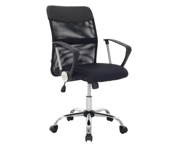 BF2401W Πολυθρόνα Γραφείου Βάση Χρώμιο, Ύφασμα & Mesh Απόχρωση Μαύρο