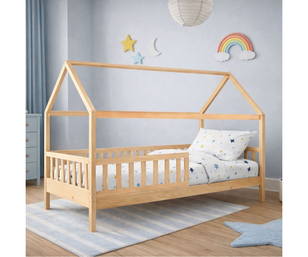 DREAM τ.Montessori Παιδικό Κρεβάτι με Στρώμα 90x190/19cm, Ξύλο Πεύκου Απόχρωση Φυσικό