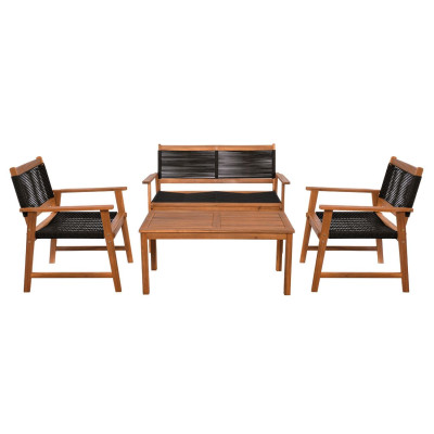 SPRING Set Σαλόνι Κήπου Ακακία Φυσικό, Wicker Μαύρο: Τραπέζι + Καναπέ 2Θέσιο + 2 Πολυθρόνες