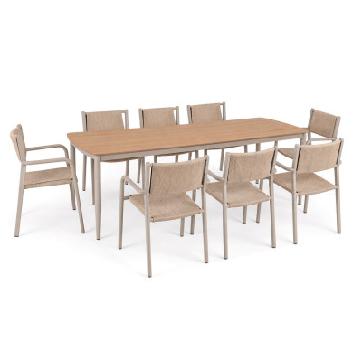 DENVER Set Τραπεζαρία Κήπου, Αλουμίνιο & Rope Wicker Μπεζ, Polywood-Τραπέζι+8 Πολυθρόνες