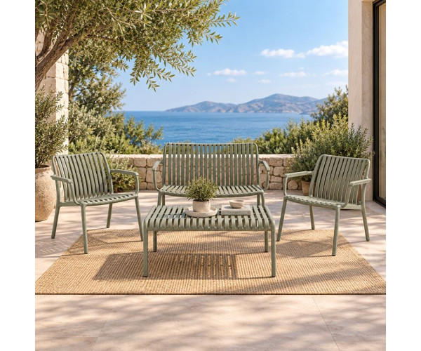 MODO Set Σαλόνι Κήπου PP-UV Olive Green: Καναπές + 2 Πολυθρόνες + Τραπεζάκι