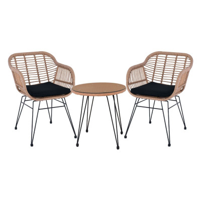 SALSA Set Κήπου: Τραπέζι + 2 Πολυθρόνες Μέταλλο Μαύρο, Wicker Φυσικό, Μαξιλάρι Μαύρο