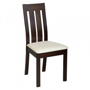 REGO Καρέκλα Οξιά Σκούρο Καρυδί, PVC Εκρού (ΣΕΤ 2 τεμ)