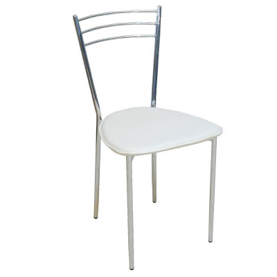 VALETTA Καρέκλα Tραπεζαρίας Κουζίνας Μέταλλο Χρώμιο, PVC Εκρού (ΣΕΤ 6 τεμ)