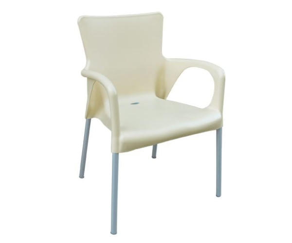 LARA Πολυθρόνα Pro Dining Στοιβαζόμενη, ALU Silver, PP - UV Protection Απόχρωση Εκρού LARA Πολυθρόνα Pro Dining Στοιβαζόμενη, ALU Silver, PP - UV Protection Απόχρωση Εκρού