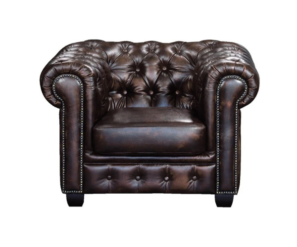 CHESTERFIELD Birmingham Πολυθρόνα Σαλονιού Καθιστικού,Δέρμα Απόχρωση Καφέ
