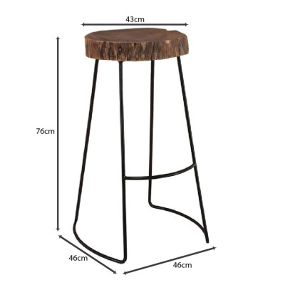 ATRIUM Σκαμπό BAR, Μέταλλο Βαφή Μαύρο, Ξύλο Ακακία Φυσικό