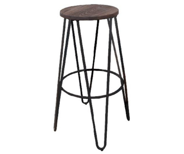 ARCO Wood Σκαμπό Bar, Μέταλλο Βαφή Antique Black, Ξύλο Απόχρωση Dark Oak