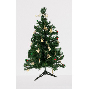 Χριστουγεννιάτικο δεντράκι επιτραπέζιο με ξύλινα στολίδια ύψους 60cm