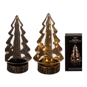 Χριστουγεννιάτικο διακοσμητικό γυάλινο δεντράκι με ξύλινο κορμό φωτιζόμενο