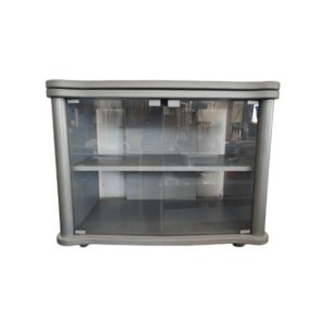 Έπιπλο TV silver βαρέου τύπου με τζάμι σε ασήμι χρώμα με ροδάκια 81x52x63h